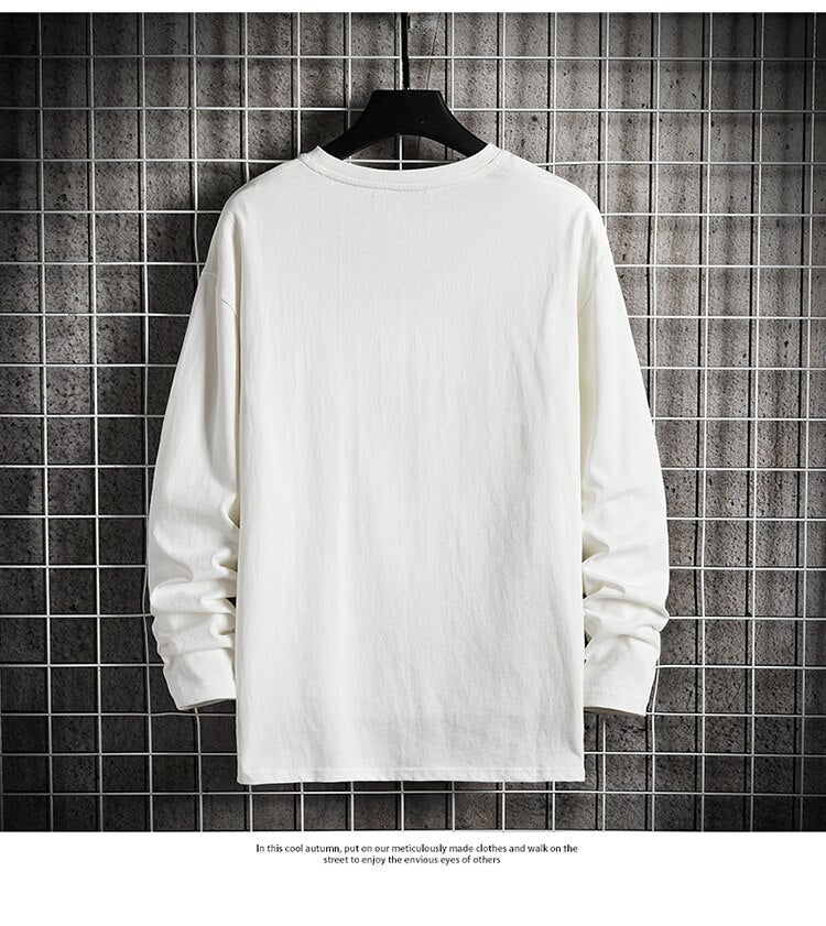 Men's Solid Color Classic Long Sleeve T-Shirt Casual Cotton Tops  Neck Pullover Tee Men Clothing