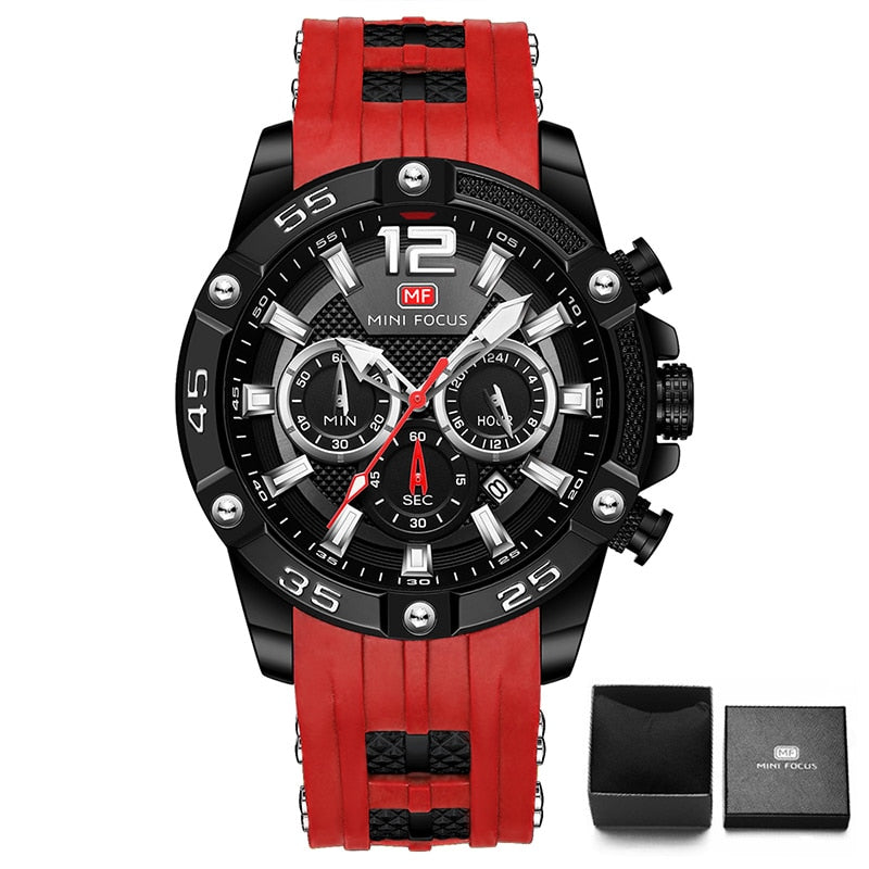 MINI FOCUS Orange Watch for Men Military Sport Chronograph Quartz Wristwatch with Silicone Strap Waterproof Luminous Hands 0349