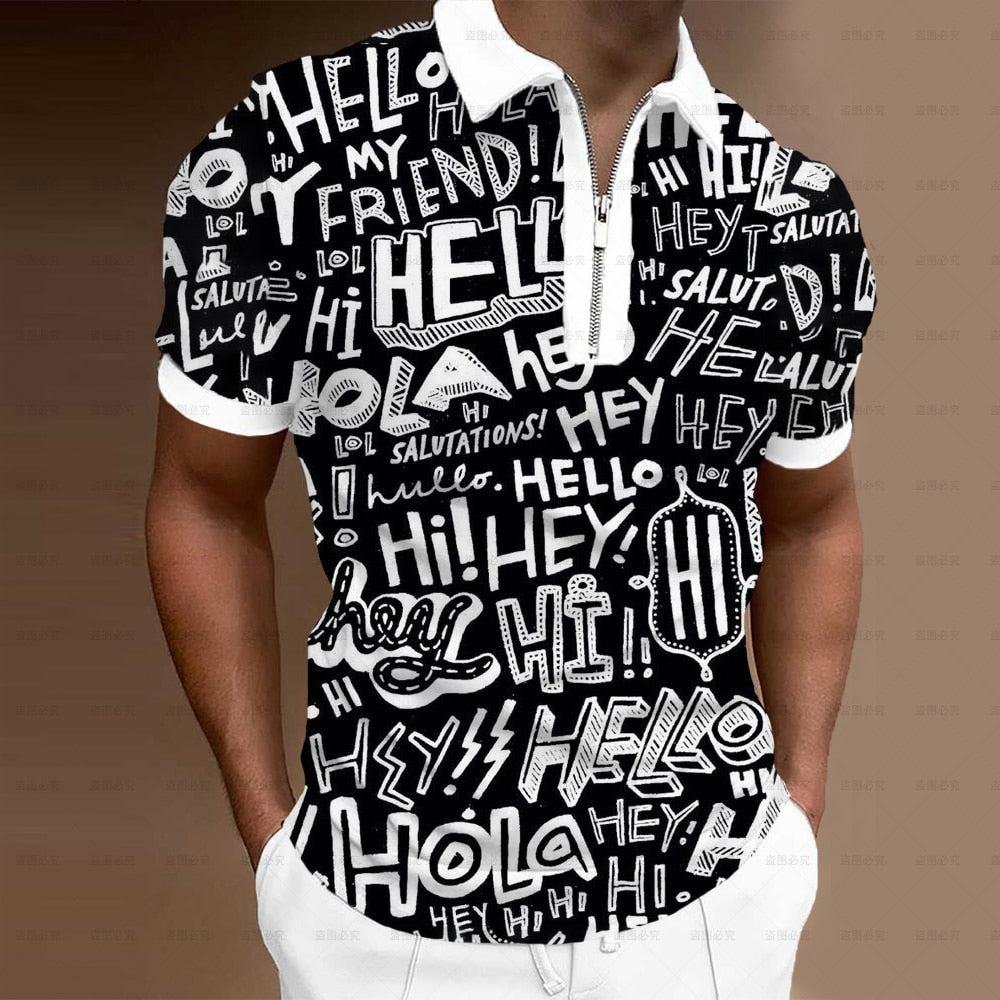 Summer Men's Clothing Polo Shirt Street Disney Mickey 3D Print Casual Short Sleeve T Shirt Men's Lapel Zip Polo Shirt