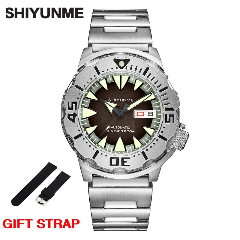Sea knight Monster Automatic Watch Men NH36A Men's Mechanical Watches Sapphire Vintage Red Dial Green Luminous 200M Diver Watch
