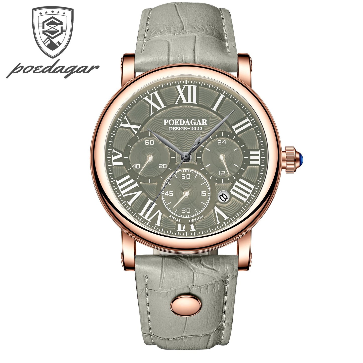 POEDAGAR Men Watch Fashion Chronograph Quartz Watches High Quality Leather Waterproof Luminous Week Date Business Man Wristwatch