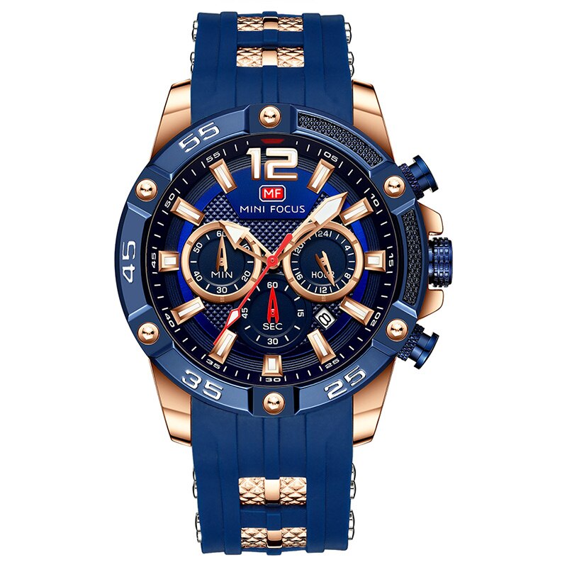 MINI FOCUS Orange Watch for Men Military Sport Chronograph Quartz Wristwatch with Silicone Strap Waterproof Luminous Hands 0349