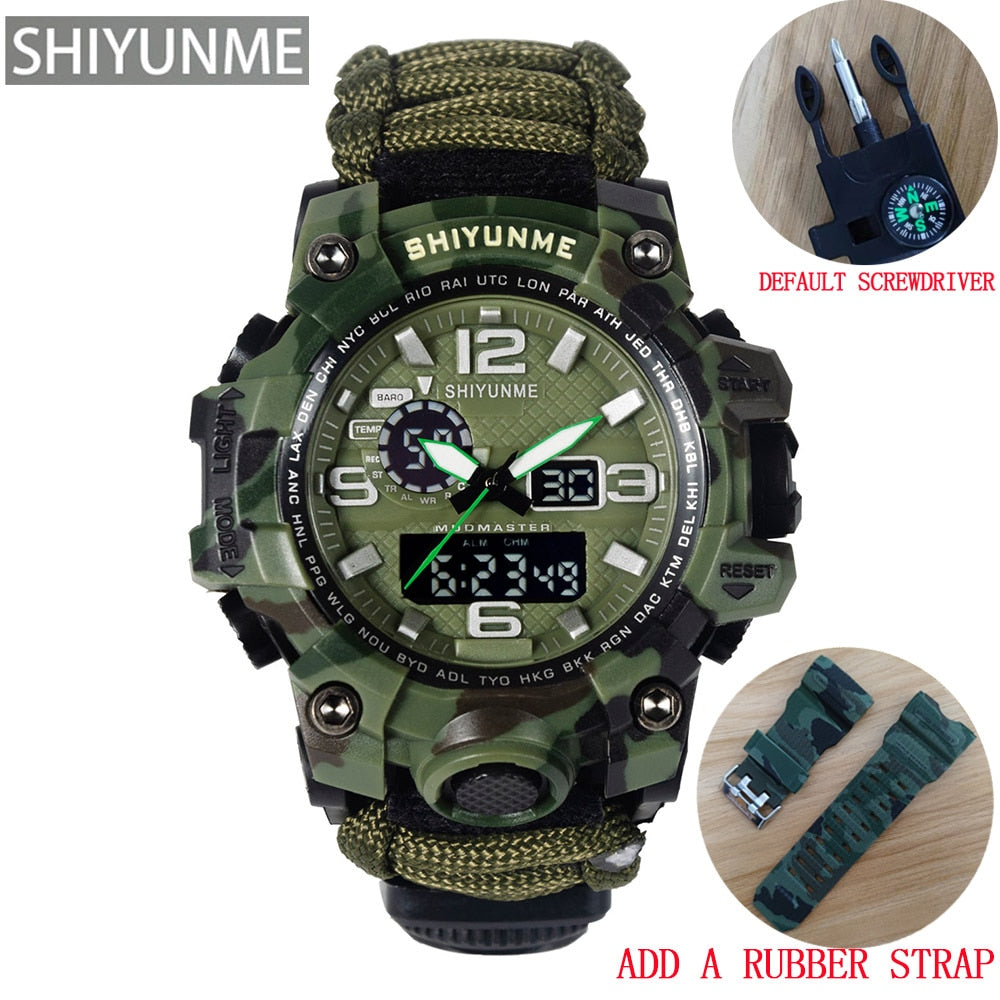 Men Military Sports LED Digital Watches Compass Outdoor Survival Multi-function Waterproof Men's Quartz Watch Relogio Masculino