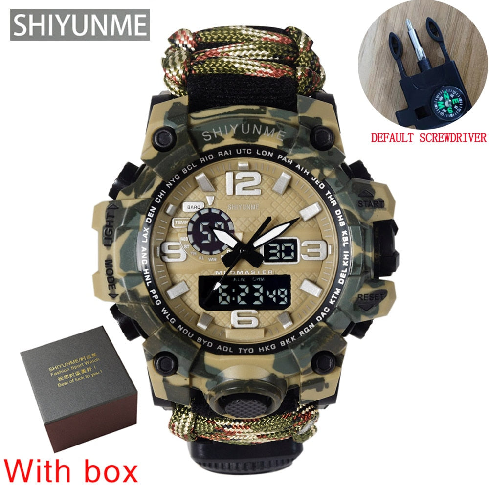 Men Military Sports LED Digital Watches Compass Outdoor Survival Multi-function Waterproof Men's Quartz Watch Relogio Masculino