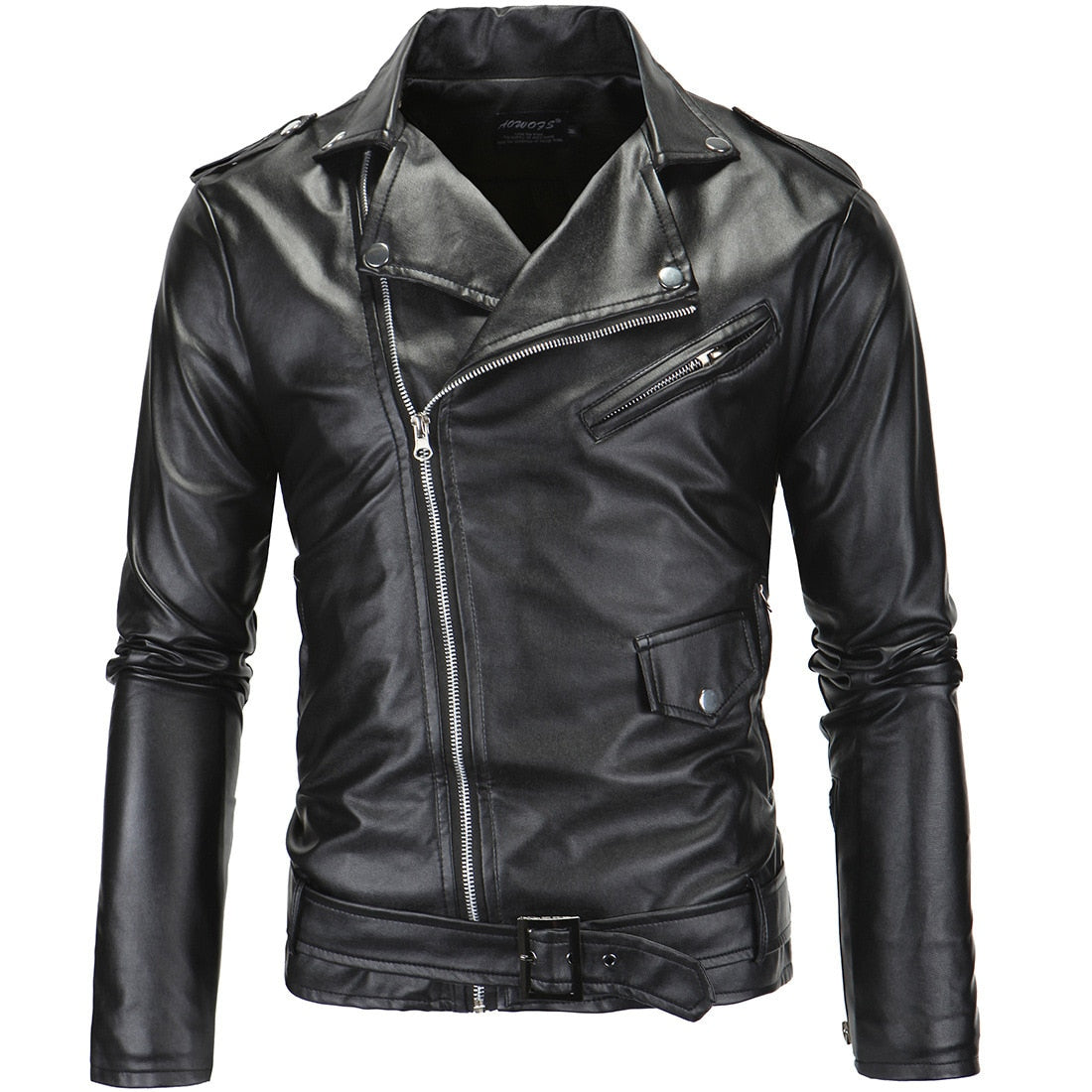 Mens Leather Jackets 2022 New White Black Casual Lapel Slim Fit Diagonal Zipper Motorcycle PU Leather Jacket Coat Mens Clothing