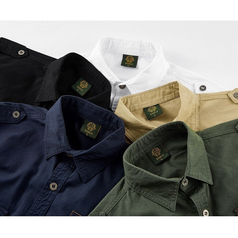 Military Shirt Men's Shirts Casual Style Clothing Cotton Long Sleeve Retro Vintage 6XL Embroidery Plus Size White Drop Shipping