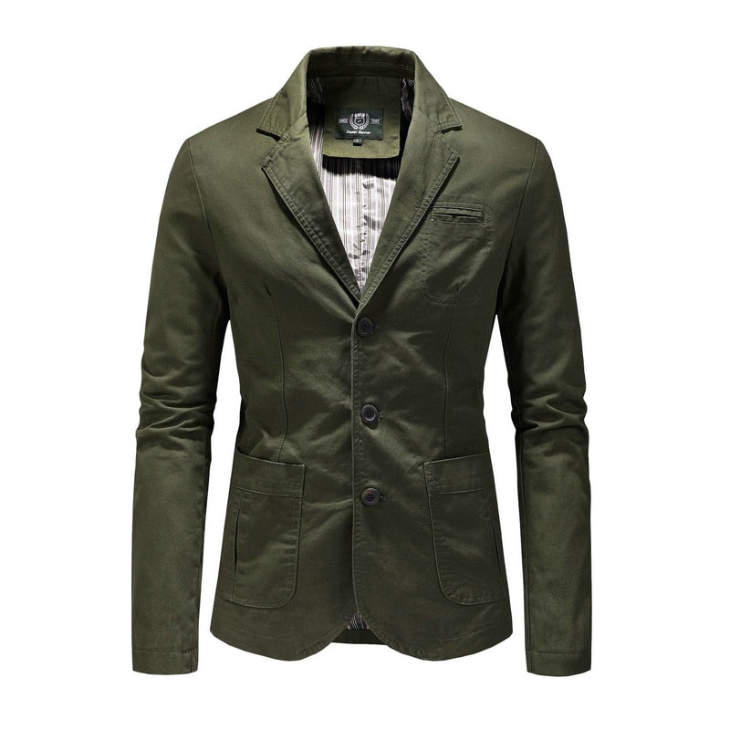 New Men's Suit Jacket Blazers Male Spring Autumn Pure Cotton Solid Casual Stylish Man Vintage Clothing Outerwear Coat Streetwear