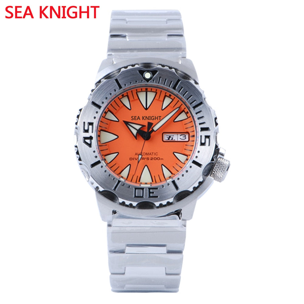 Sea knight Monster Automatic Watch Men NH36A Men's Mechanical Watches Sapphire Vintage Red Dial Green Luminous 200M Diver Watch