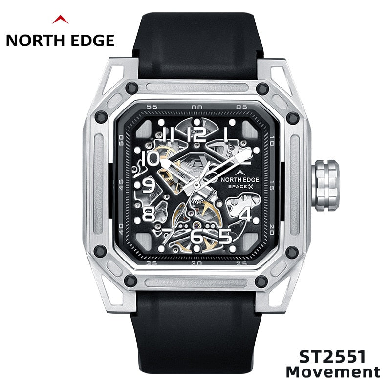 NORTH EDGE Men's Mechanical Watches Stainless Steel Skeleton Automatic Watch For Men Waterproof 100M Seagull's Movement Space X
