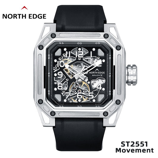NORTH EDGE Men's Mechanical Watches Stainless Steel Skeleton Automatic Watch For Men Waterproof 100M Seagull's Movement Space X
