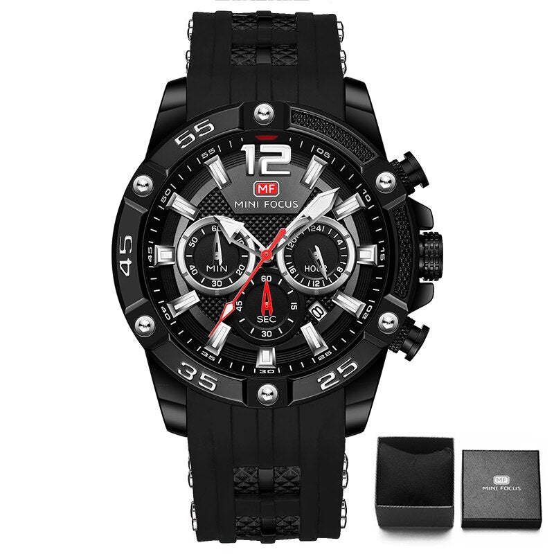 MINI FOCUS Orange Watch for Men Military Sport Chronograph Quartz Wristwatch with Silicone Strap Waterproof Luminous Hands 0349
