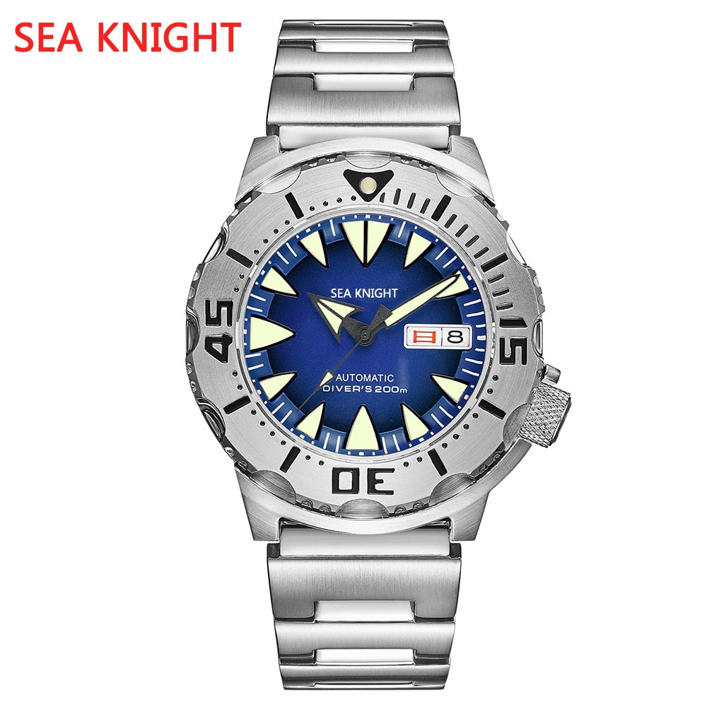 Sea knight Monster Automatic Watch Men NH36A Men's Mechanical Watches Sapphire Vintage Red Dial Green Luminous 200M Diver Watch