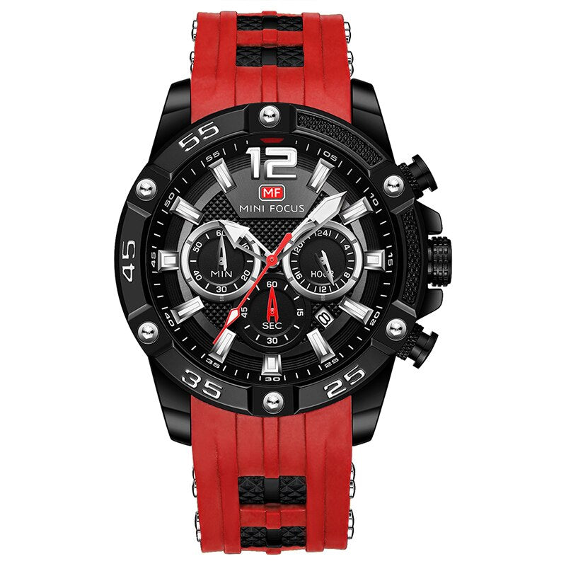 MINI FOCUS Orange Watch for Men Military Sport Chronograph Quartz Wristwatch with Silicone Strap Waterproof Luminous Hands 0349