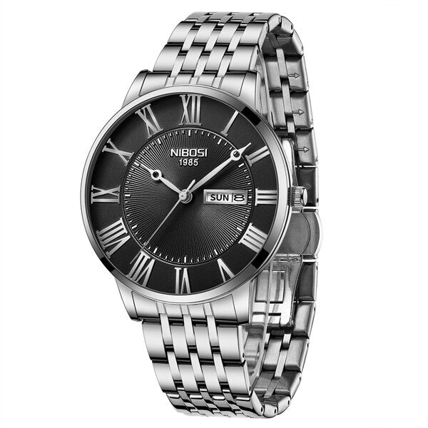 NIBOSI Fashion Simple Men Watch Slim Steel Week Date Waterproof Gold Watch For Men Quartz Business Watch Clock Relogio Masculino