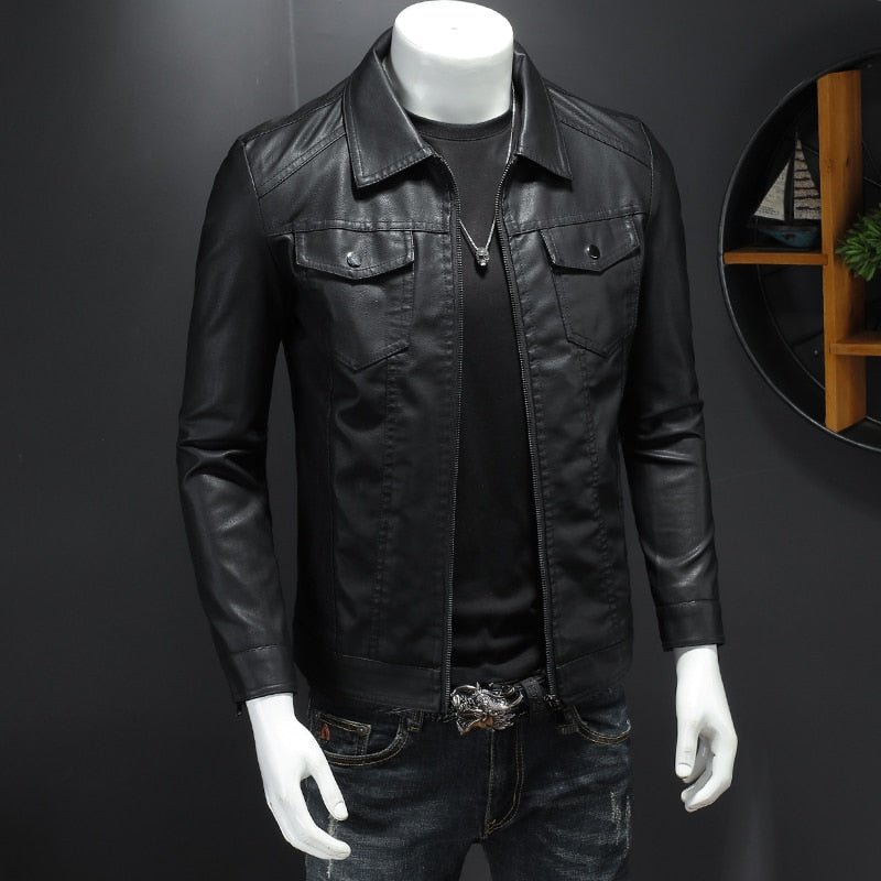 DEMANKE Spring Autumn 2022 New Mens Leather Jackets Slim Fit Male Fashion Jackets Faux Windproof Warm Coats Man Brand Clothing
