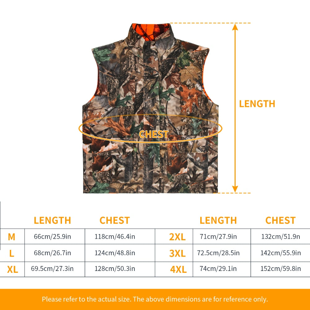 GUGULUZA M-4XL Orange Camo Hunting Vest for Men, Fleece Game Reversible Waistcoat Sleeveless Jacket Outdoor Camouflage Clothing