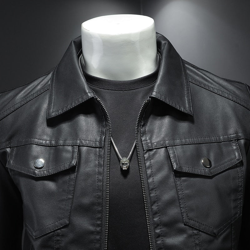 DEMANKE Spring Autumn 2022 New Mens Leather Jackets Slim Fit Male Fashion Jackets Faux Windproof Warm Coats Man Brand Clothing