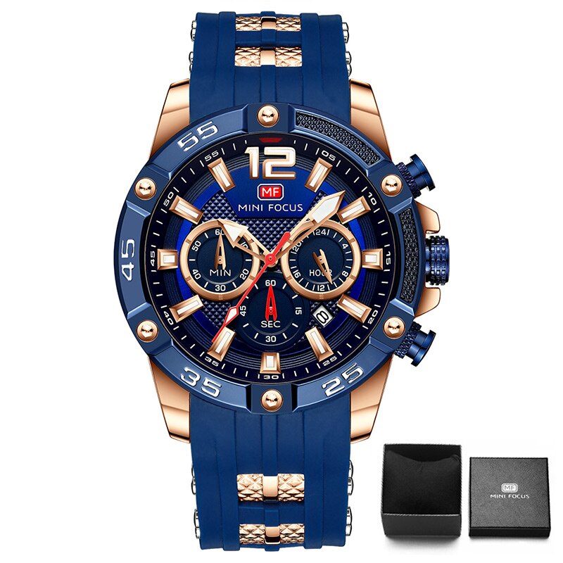 MINI FOCUS Orange Watch for Men Military Sport Chronograph Quartz Wristwatch with Silicone Strap Waterproof Luminous Hands 0349
