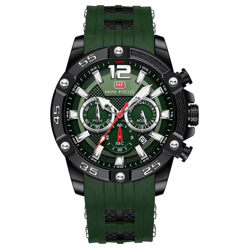 MINI FOCUS Orange Watch for Men Military Sport Chronograph Quartz Wristwatch with Silicone Strap Waterproof Luminous Hands 0349