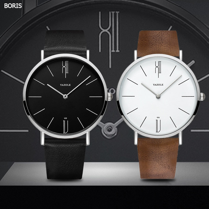 Simple Men's Watches Genuin Leather Bussiness Quartz Men Watch Waterproof Black White Dail Quartz Watch For Men Drop Shipping