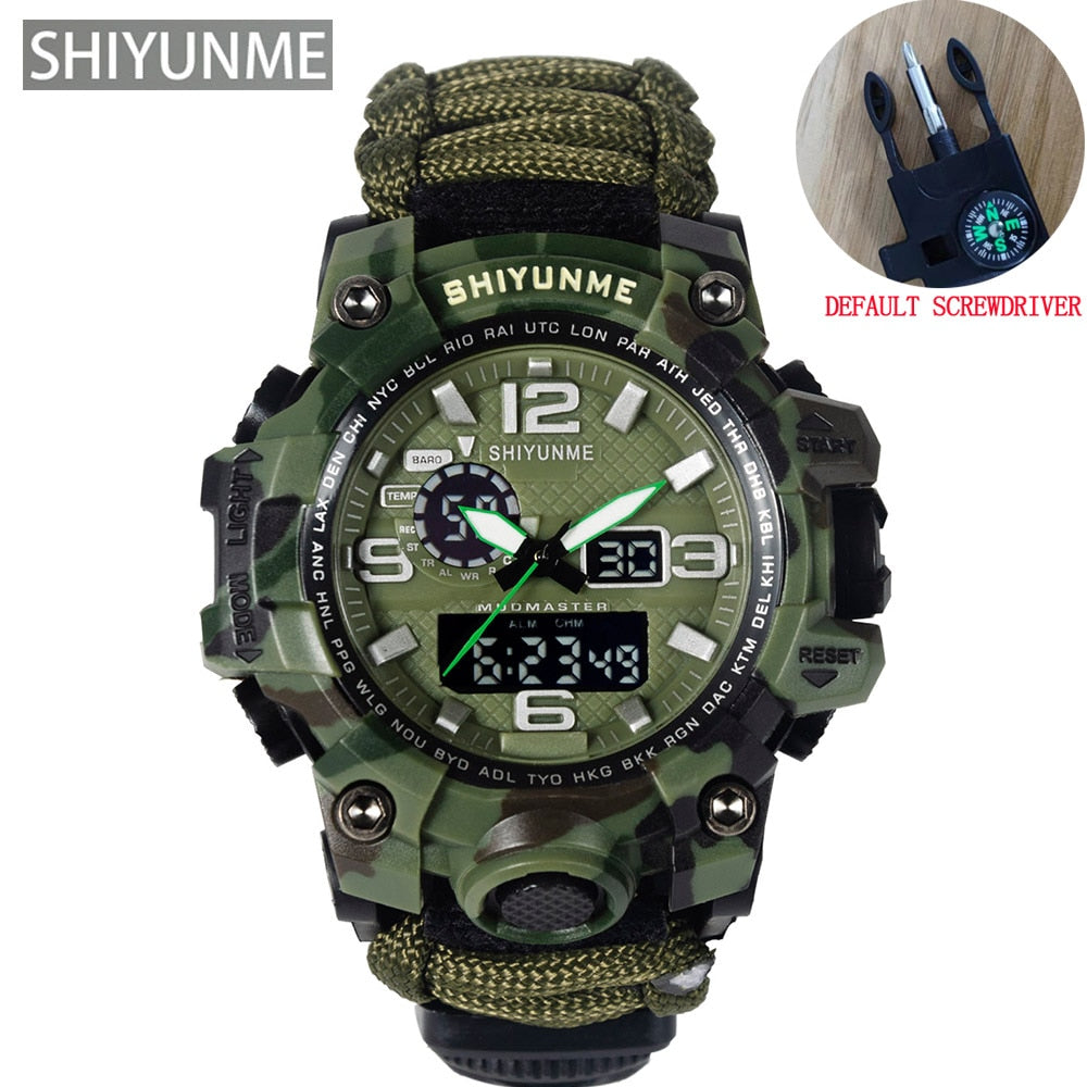 Men Military Sports LED Digital Watches Compass Outdoor Survival Multi-function Waterproof Men's Quartz Watch Relogio Masculino
