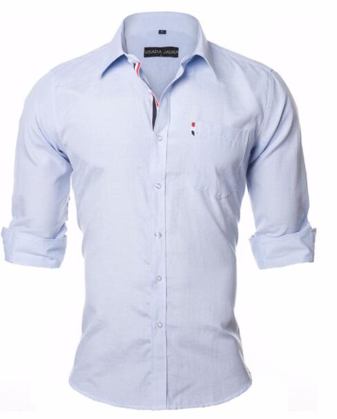 VISADA JAUNA US Europe XXL 2018 Men Shirt Solid Color Cotton Casual Business Male Brand Clothing Chemise Homme Blue Dress