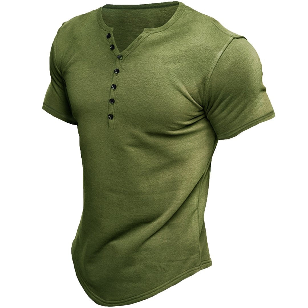 New Harajuku Cotton Henley Shirt for Men Solid Button Short Sleeve T-shirt Loose Casual Tops Men Free Shipping Male Clothing
