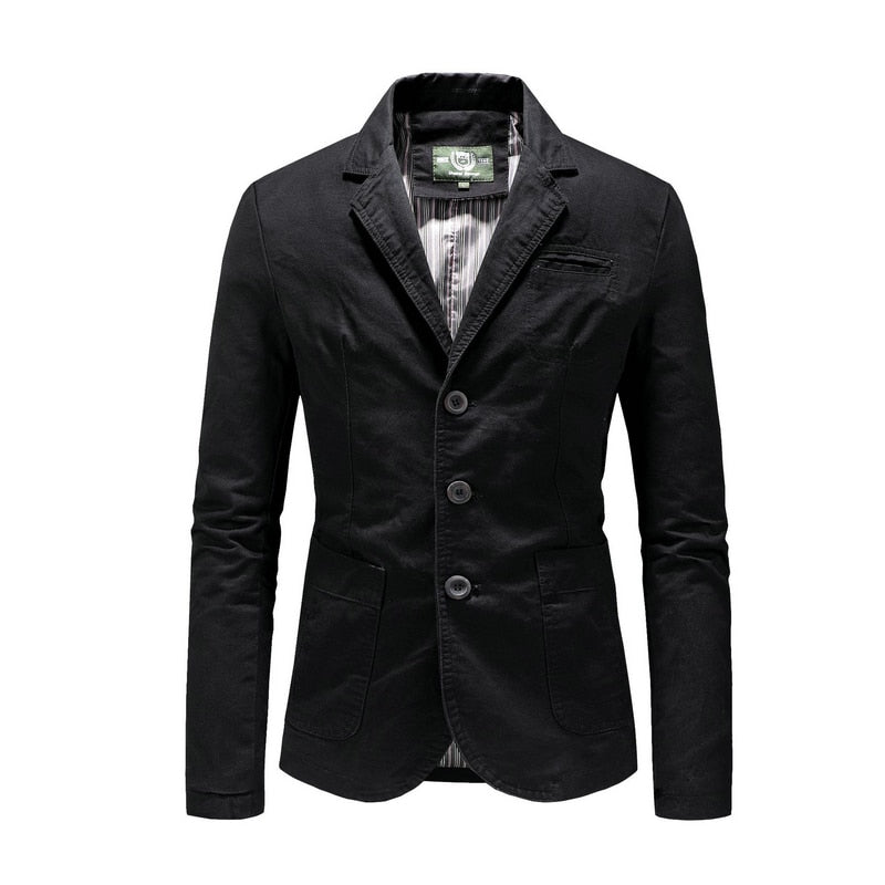New Men's Suit Jacket Blazers Male Spring Autumn Pure Cotton Solid Casual Stylish Man Vintage Clothing Outerwear Coat Streetwear