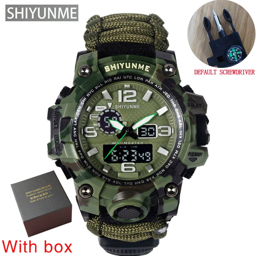 Men Military Sports LED Digital Watches Compass Outdoor Survival Multi-function Waterproof Men's Quartz Watch Relogio Masculino