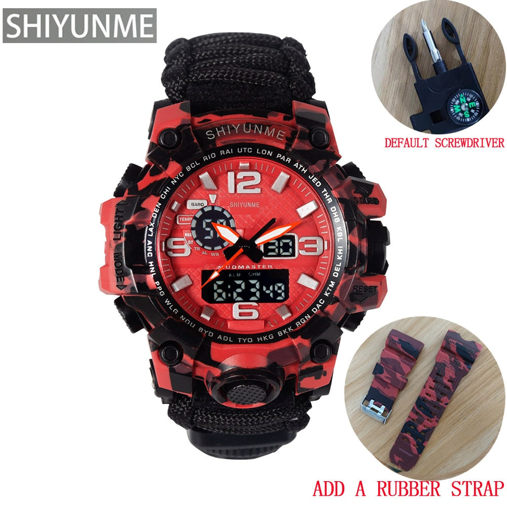 Men Military Sports LED Digital Watches Compass Outdoor Survival Multi-function Waterproof Men's Quartz Watch Relogio Masculino