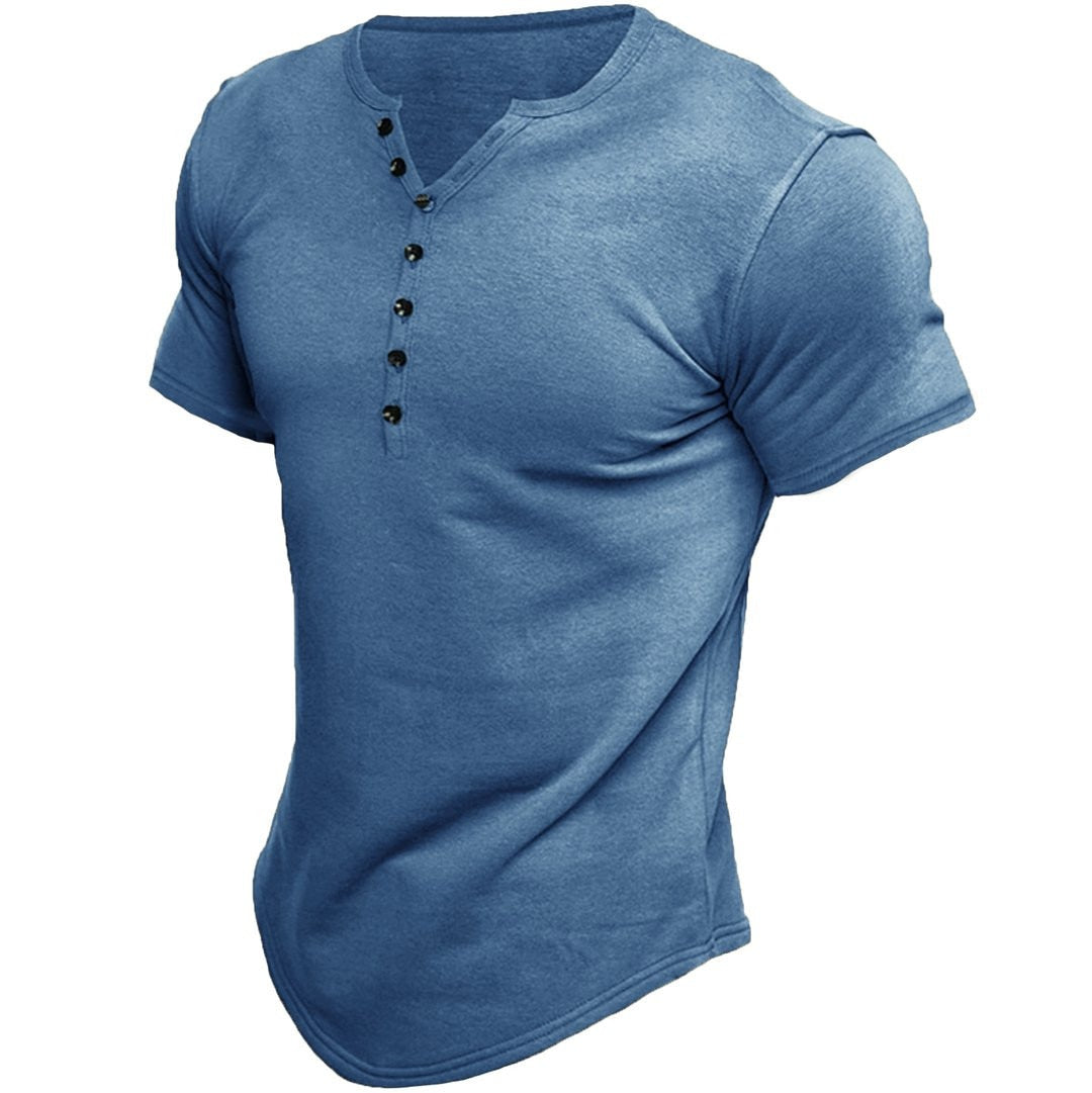 New Harajuku Cotton Henley Shirt for Men Solid Button Short Sleeve T-shirt Loose Casual Tops Men Free Shipping Male Clothing