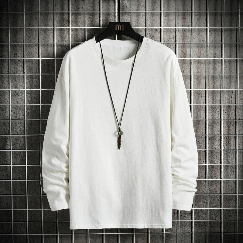 Men's Solid Color Classic Long Sleeve T-Shirt Casual Cotton Tops  Neck Pullover Tee Men Clothing