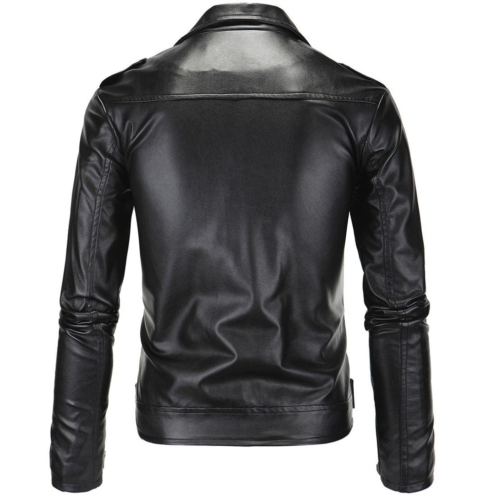 Mens Leather Jackets 2022 New White Black Casual Lapel Slim Fit Diagonal Zipper Motorcycle PU Leather Jacket Coat Mens Clothing