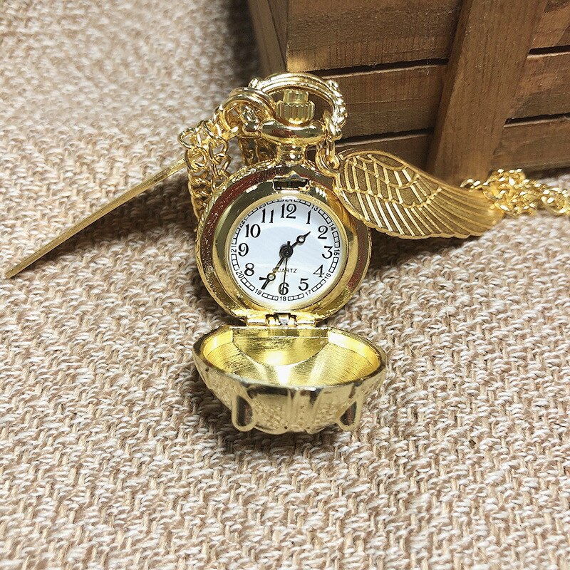 Golden Ball Pendant Snitch Ball Pocket Watch Gifts for Kids Quartz Necklace Clock Lovely Cute Fob Pocket Clock Wholesale