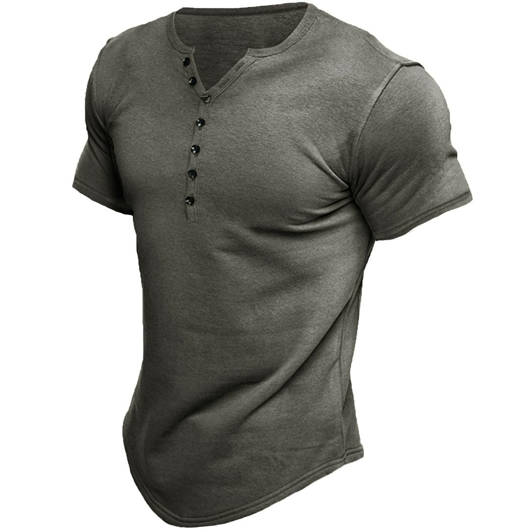 New Harajuku Cotton Henley Shirt for Men Solid Button Short Sleeve T-shirt Loose Casual Tops Men Free Shipping Male Clothing
