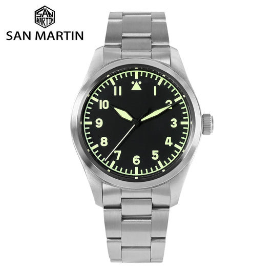 San Martin 39mm Pilot Men Watch Military Fashion Simple Style NH35 YN55A Automatic Mechanical Watches 20 Bar Waterproof Luminous