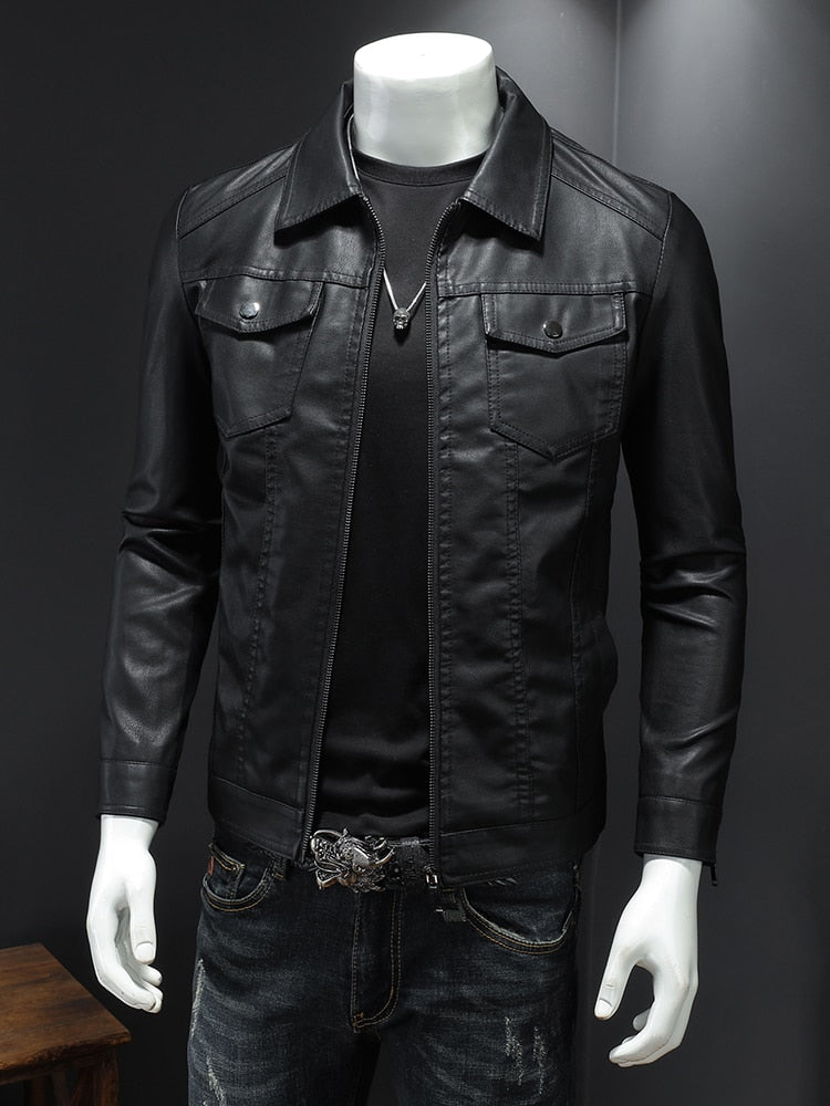 DEMANKE Spring Autumn 2022 New Mens Leather Jackets Slim Fit Male Fashion Jackets Faux Windproof Warm Coats Man Brand Clothing