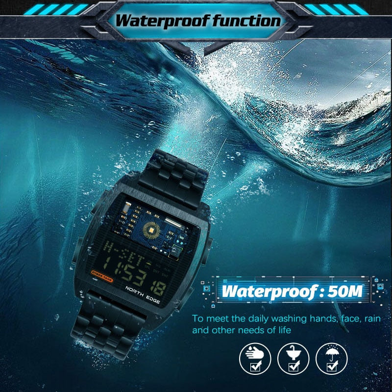 NORTH EDGE 2022 Men's Digital Watch Retro Industrial Metal Style Waterproof 50M Sport Watches For Men World Time reloj de hombre