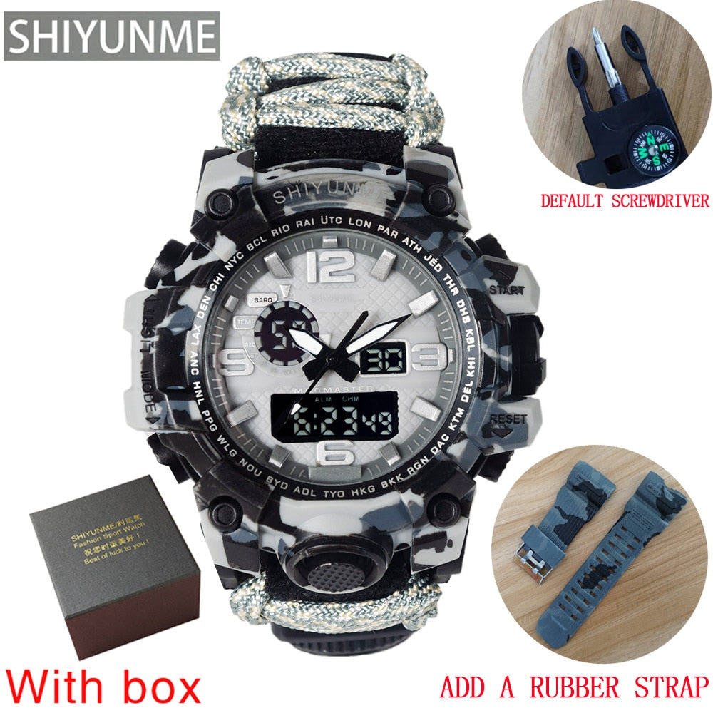 Men Military Sports LED Digital Watches Compass Outdoor Survival Multi-function Waterproof Men's Quartz Watch Relogio Masculino