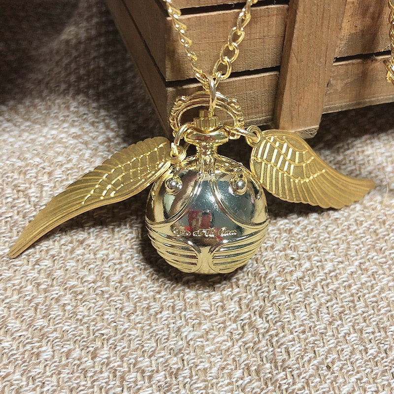 Golden Ball Pendant Snitch Ball Pocket Watch Gifts for Kids Quartz Necklace Clock Lovely Cute Fob Pocket Clock Wholesale