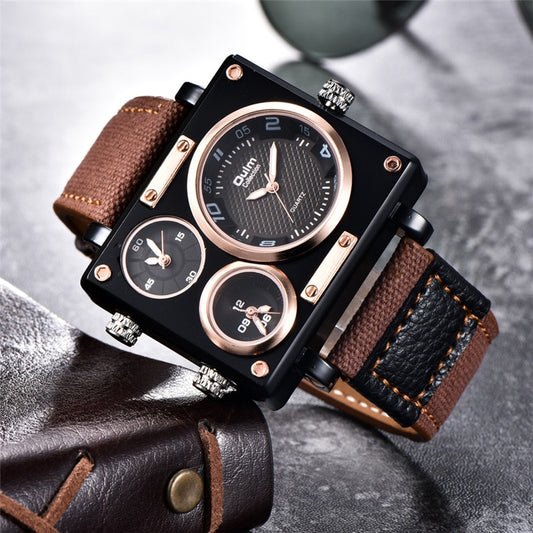 Oulm 3595 Military Watches Men Luxury Brand Three Time Zone Wristwatch Male Quartz Clock Men's Casual Fabric Watch
