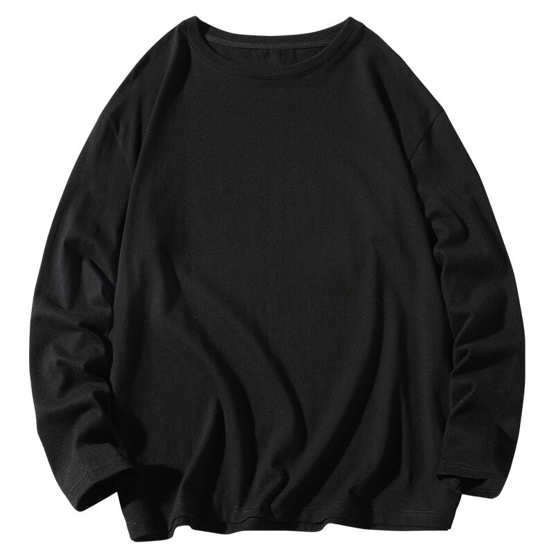 Men's Solid Color Classic Long Sleeve T-Shirt Casual Cotton Tops  Neck Pullover Tee Men Clothing