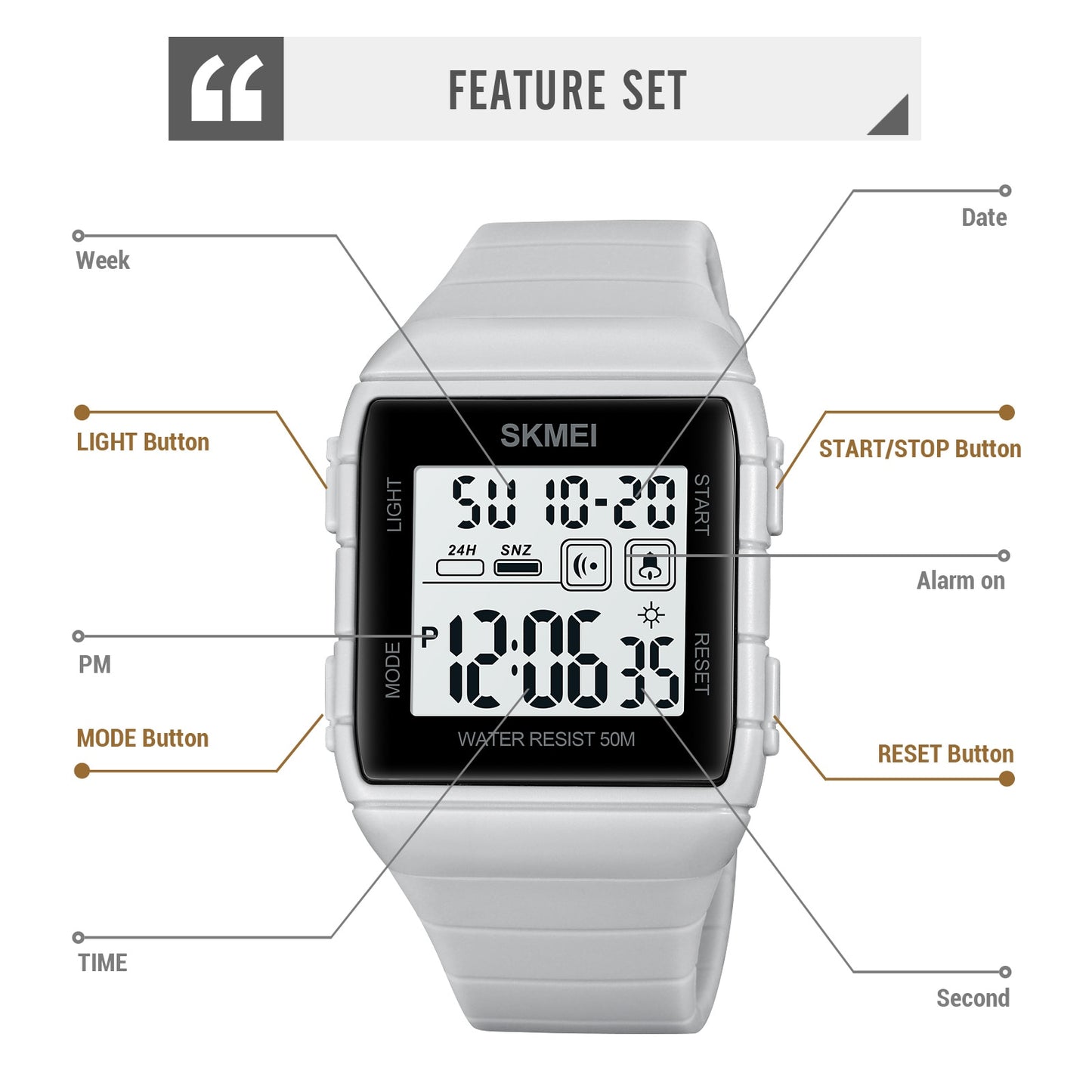 SKMEI Electronic Movement Sport Watch For Men Dual Time EL Light Display Digital Watch 50M Waterproof Clock Relogio masculino