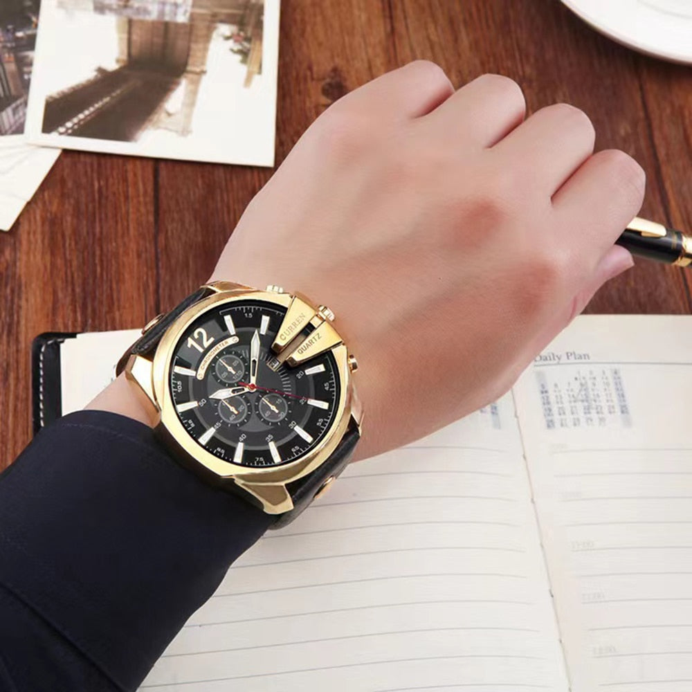 Men Watch Top Brand Men's Quartz Wristwatches Male Calendar Clock Luxury Reloj Hombres Leather Wristwatches with Bracelets Box