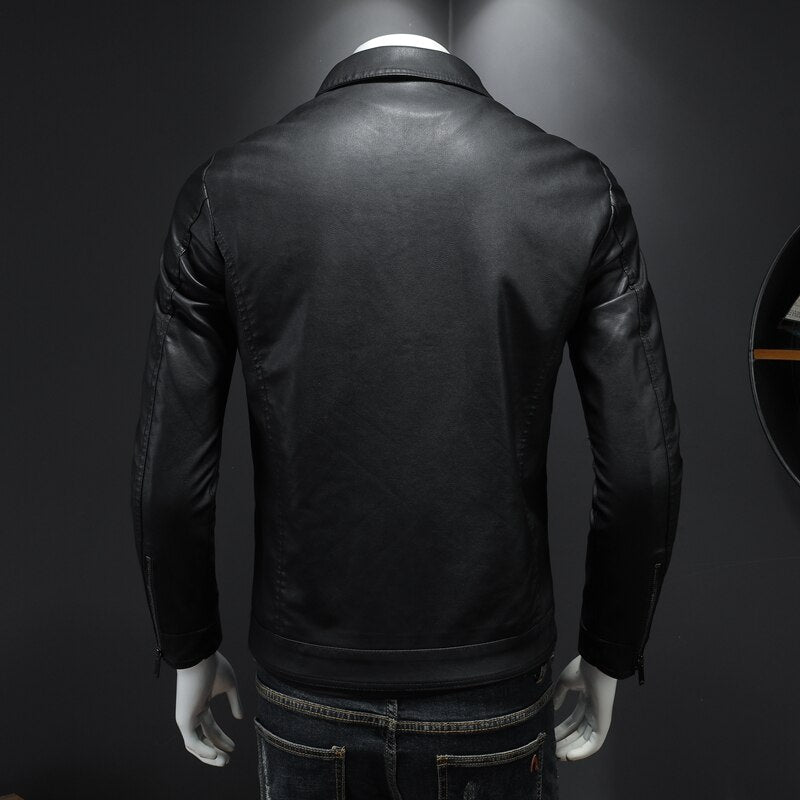 DEMANKE Spring Autumn 2022 New Mens Leather Jackets Slim Fit Male Fashion Jackets Faux Windproof Warm Coats Man Brand Clothing