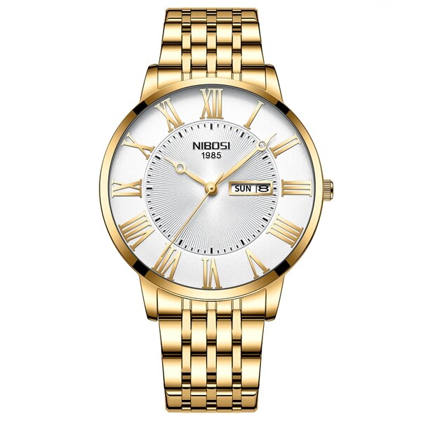 NIBOSI Fashion Simple Men Watch Slim Steel Week Date Waterproof Gold Watch For Men Quartz Business Watch Clock Relogio Masculino