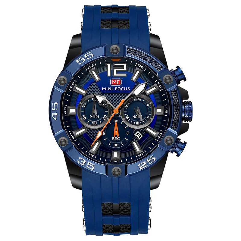 MINI FOCUS Orange Watch for Men Military Sport Chronograph Quartz Wristwatch with Silicone Strap Waterproof Luminous Hands 0349