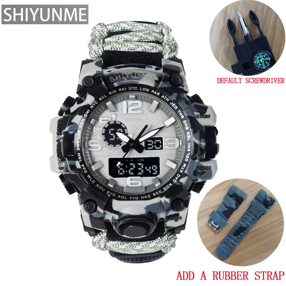 Men Military Sports LED Digital Watches Compass Outdoor Survival Multi-function Waterproof Men's Quartz Watch Relogio Masculino