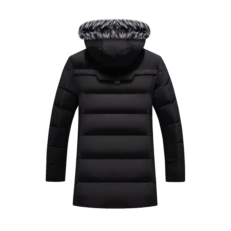Winter Long Parkas Men Cotton Padded Brand Clothing Fashion Casual Slim Thick Warm Mens Coats Fur Hooded Overcoats Male Clothes