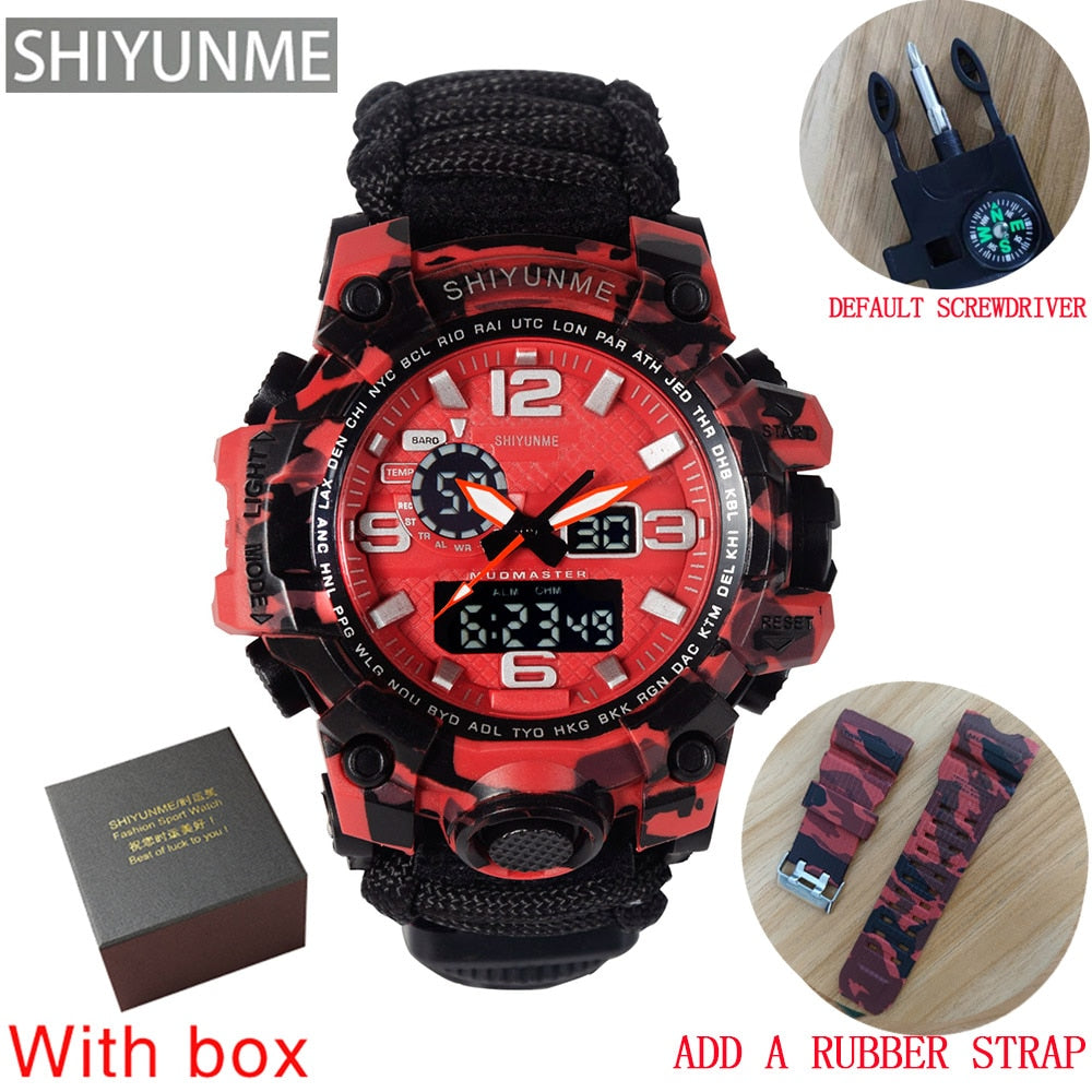 Men Military Sports LED Digital Watches Compass Outdoor Survival Multi-function Waterproof Men's Quartz Watch Relogio Masculino
